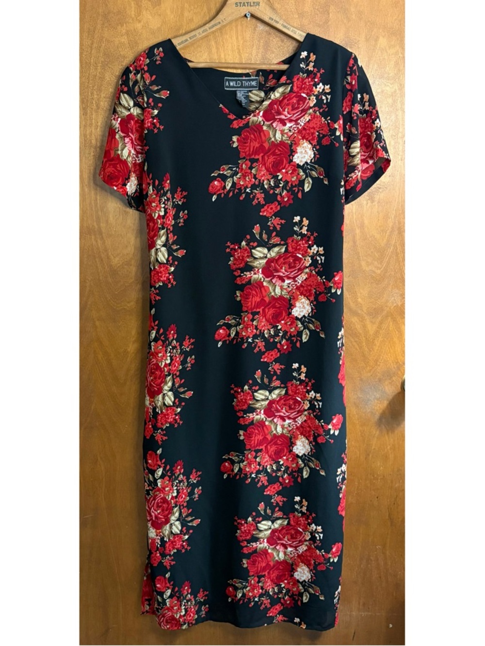 Vintage 90s Black Floral Rose Maxi Dress Fairy Grunge Goth Vampire 16 Festival